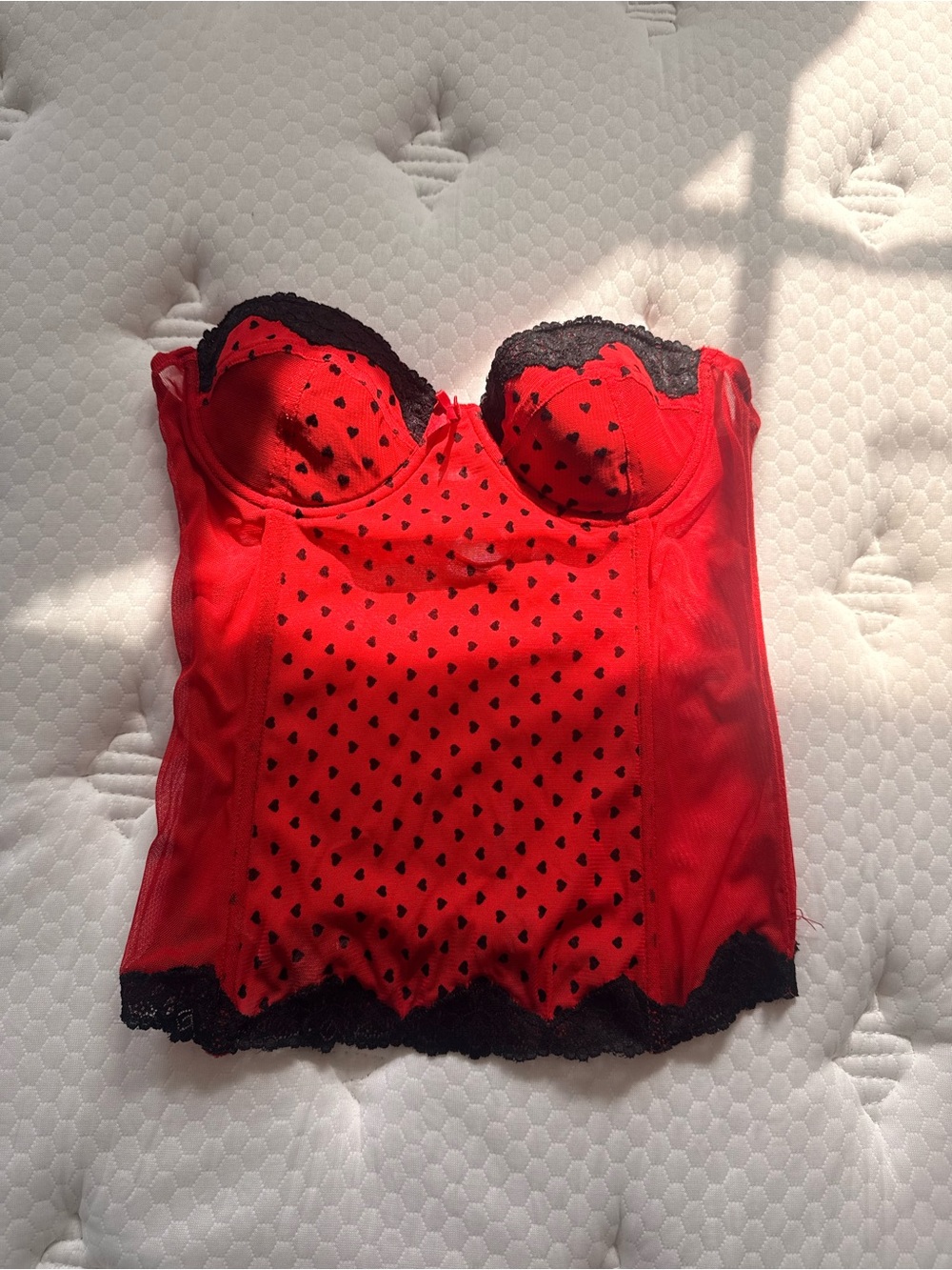 adidas Red Bustier Top with Black Lace Trim - Picture 2 of 7